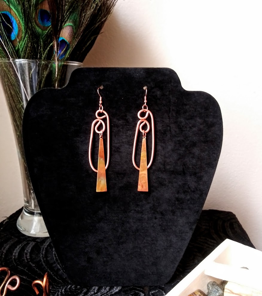 Loop Copper Earrings w/ Fire Painted Pendant